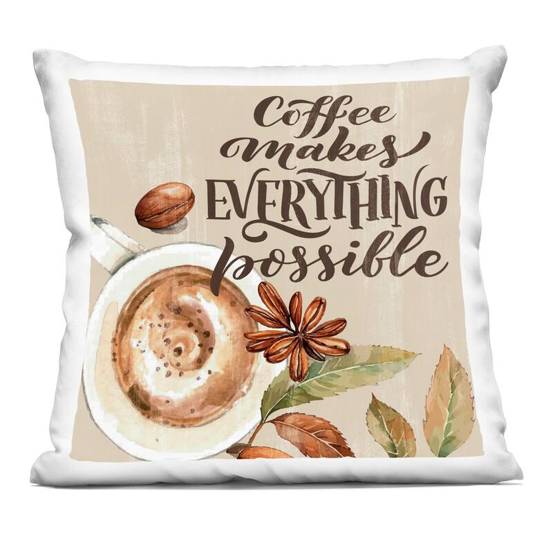 Stupell Rustic Coffee Makes Possible Decorative Printed Throw Pillow Design by Kim Allen - Accent - Polyester - Brown - Single