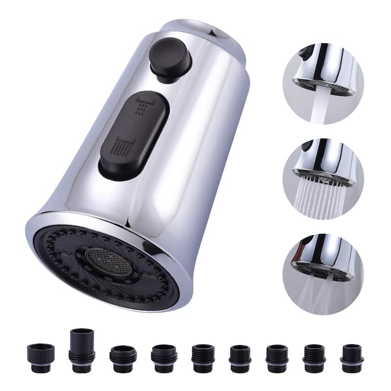 WOWOW Pull Down Kitchen Faucet Spray Head with 9 Adapters Kit - Polished Chrome