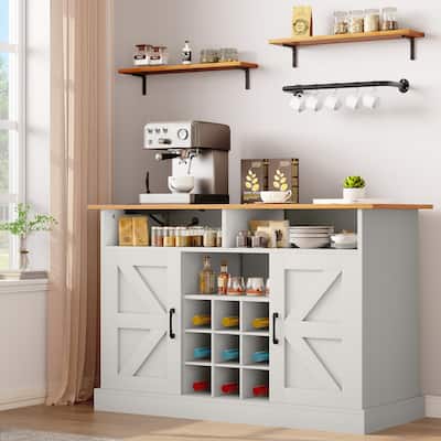 Moasis 47"Farmhouse Coffee Bar Cabinet with Floating Shelf - 15.75"D x 47.24"W x 33.86"H