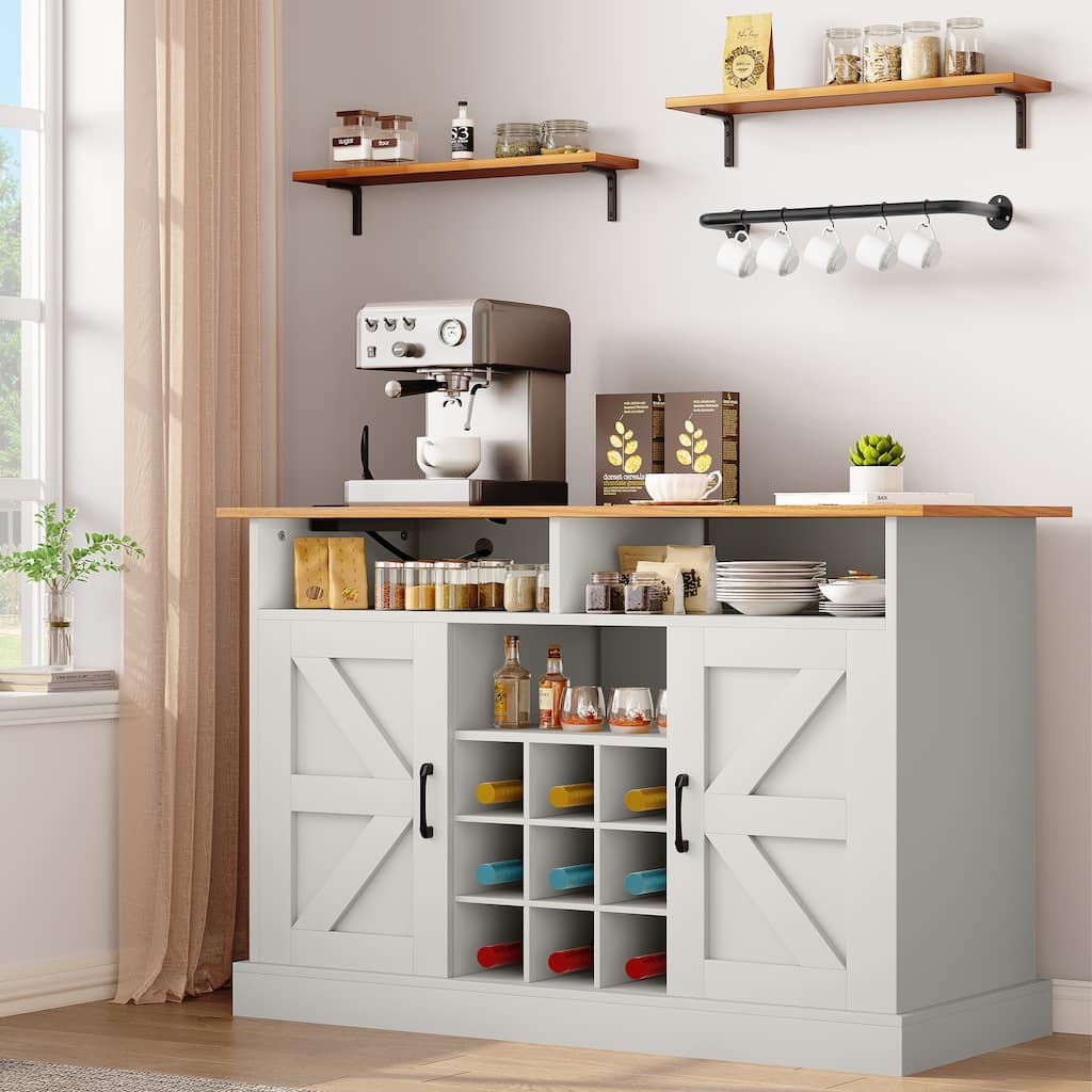 Moasis 47"Farmhouse Coffee Bar Cabinet with Floating Shelf - 15.75"D x 47.24"W x 33.86"H