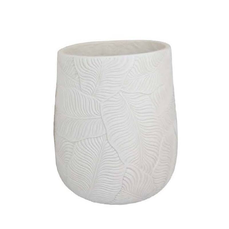 Sally Round Planter Set of 3, Intricate Leaf White Resin 23 19 14 Inch