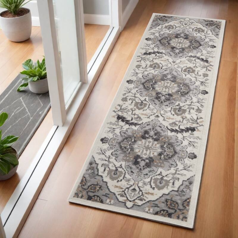 Duda Power Loomed Abstract Floral Non Skid Stain Resistant Low Pile Area Rug By HomeRoots - 72' X '24' X '0.25 - 72' X '24' X '0.25 - Black - Runner
