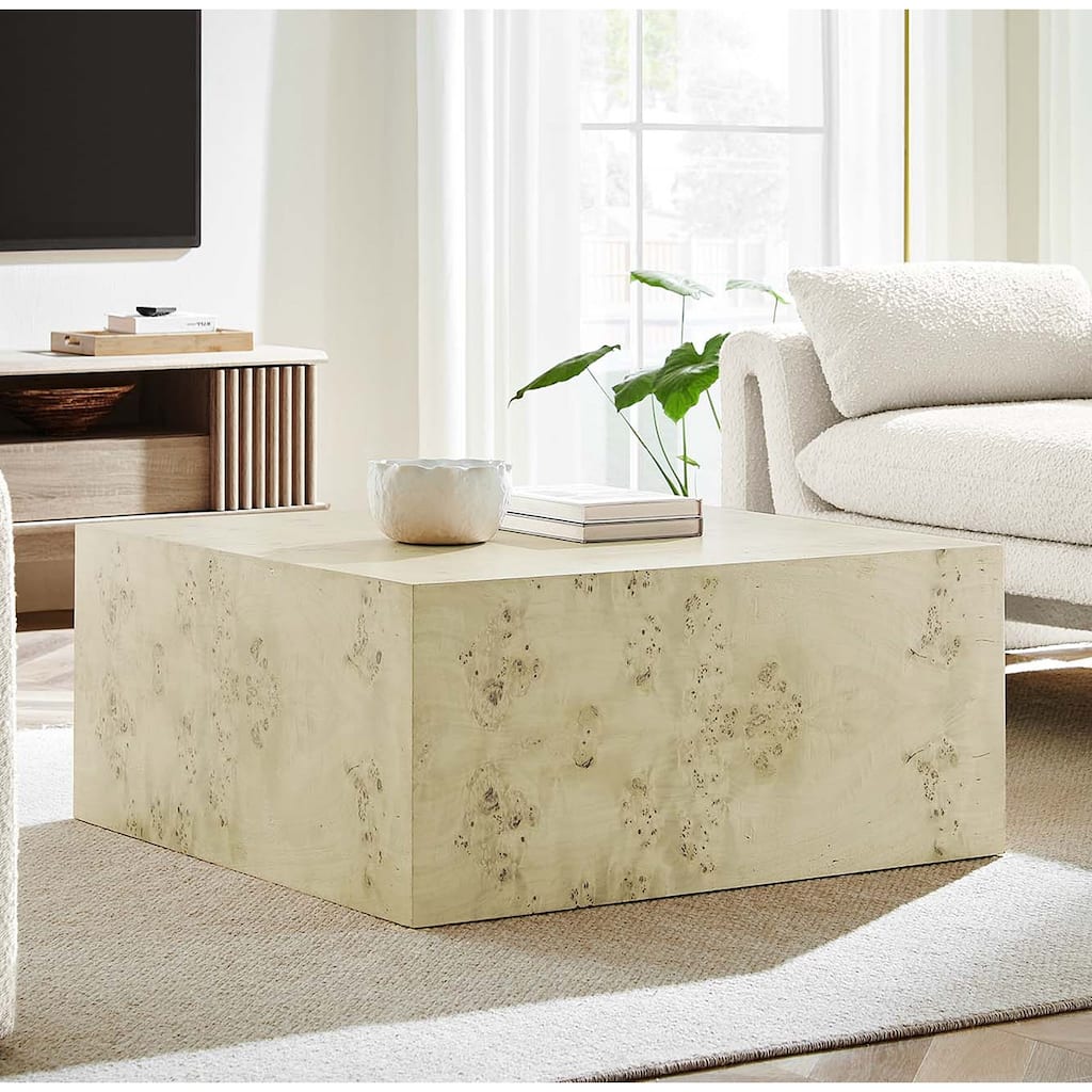 Penrod Mid-Century Burl Wood Square Coffee Table
