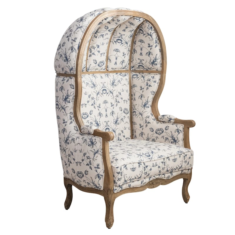Cotton and Linen Upholstered Balloon Chair with Pattern - 44.0"L x 31.25"W x 61.5"H - Natural;Blue