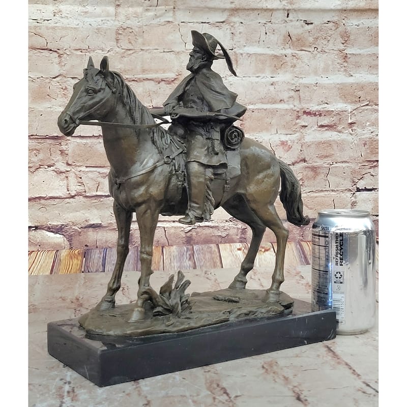 Bronze Explorer On Imitative Horseback – Detailed Historical Sculpture On Marble Base