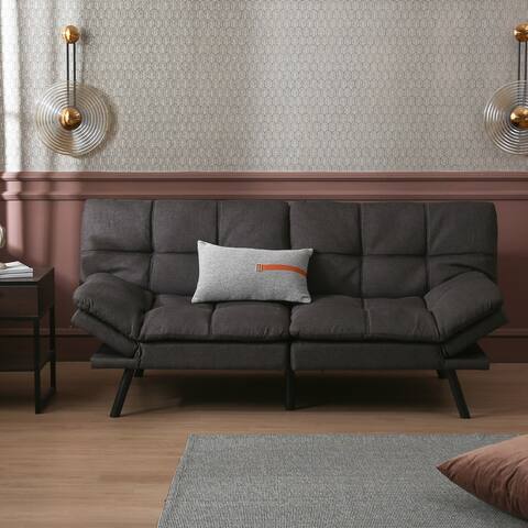 Modern design dark grey polyester fabric sofa Convertible memory foam futon couch bed, modern folding sleeper sofa