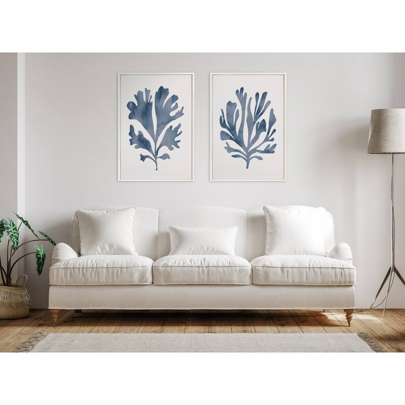 Sylvie Beaded Neutral Blue 1 2 Canvas Set by Creative Bunch Studio