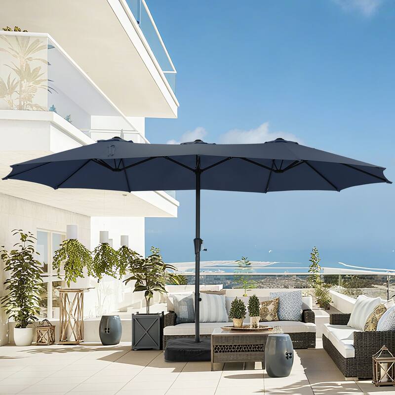 Ainfox 15 ft Patio Umbrella Outdoor Extra Large Umbrella with Base - Navy Blue