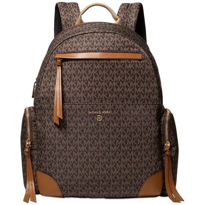 Michael Kors Womens Prescott Signature Logo Nylon Backpack Brown