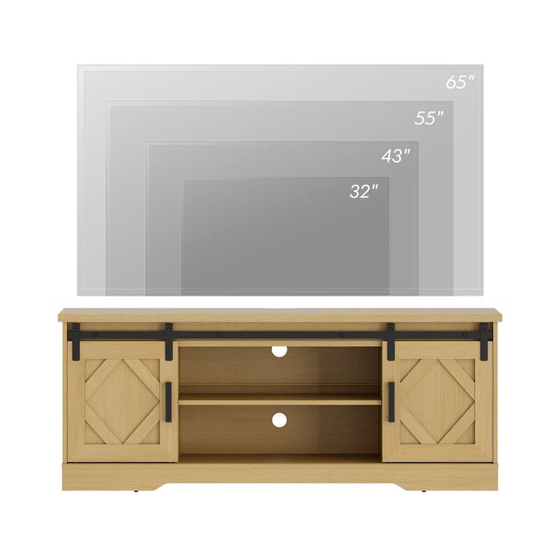 WAMPAT Sliding Barn Door 59-inch Wood TV Stand Storage Cabinet
