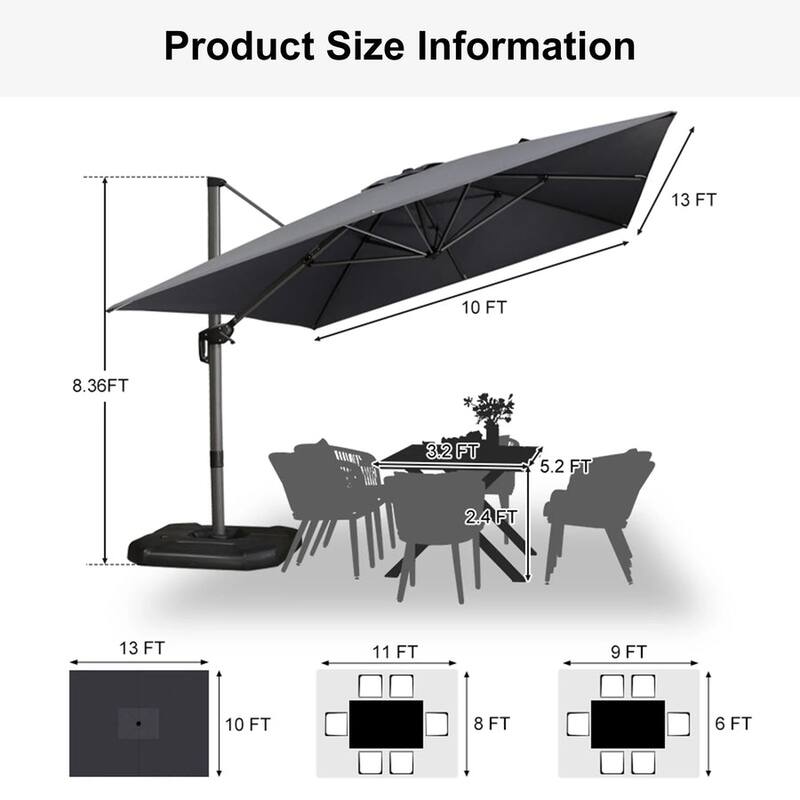 PURPLE LEAF 10 x 13 ft 360 Degree Rotation Patio Umbrella With Base