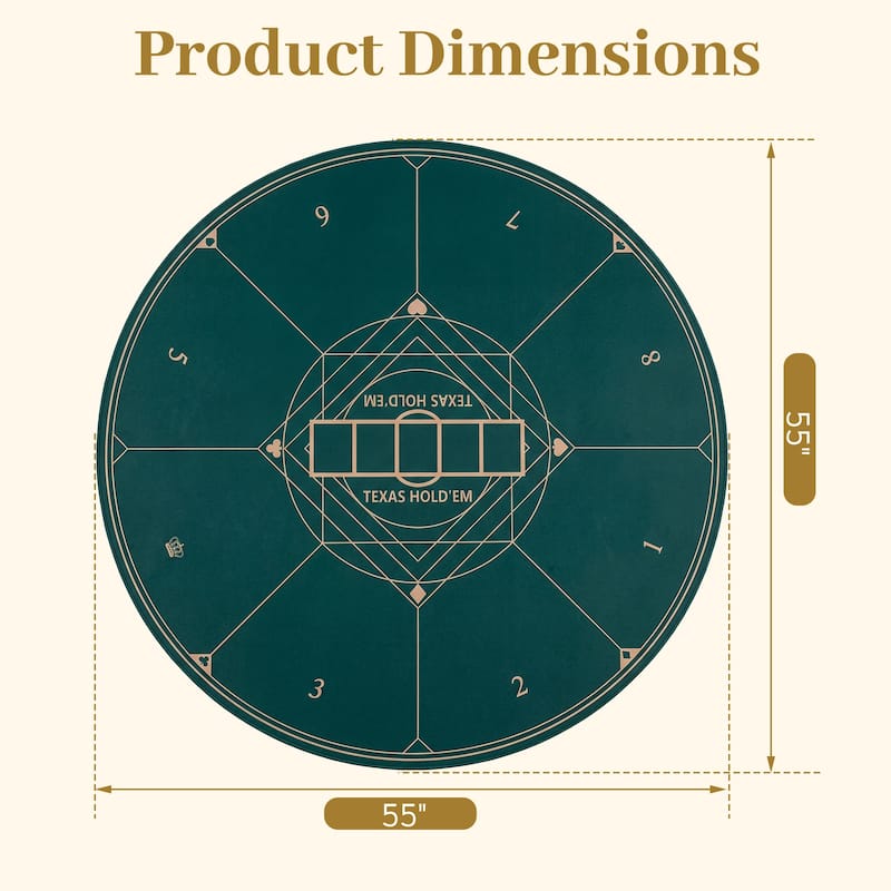 Gymax Round Poker Mat for Texas Hold'em 55'' 8-Player Poker Table Top - Green