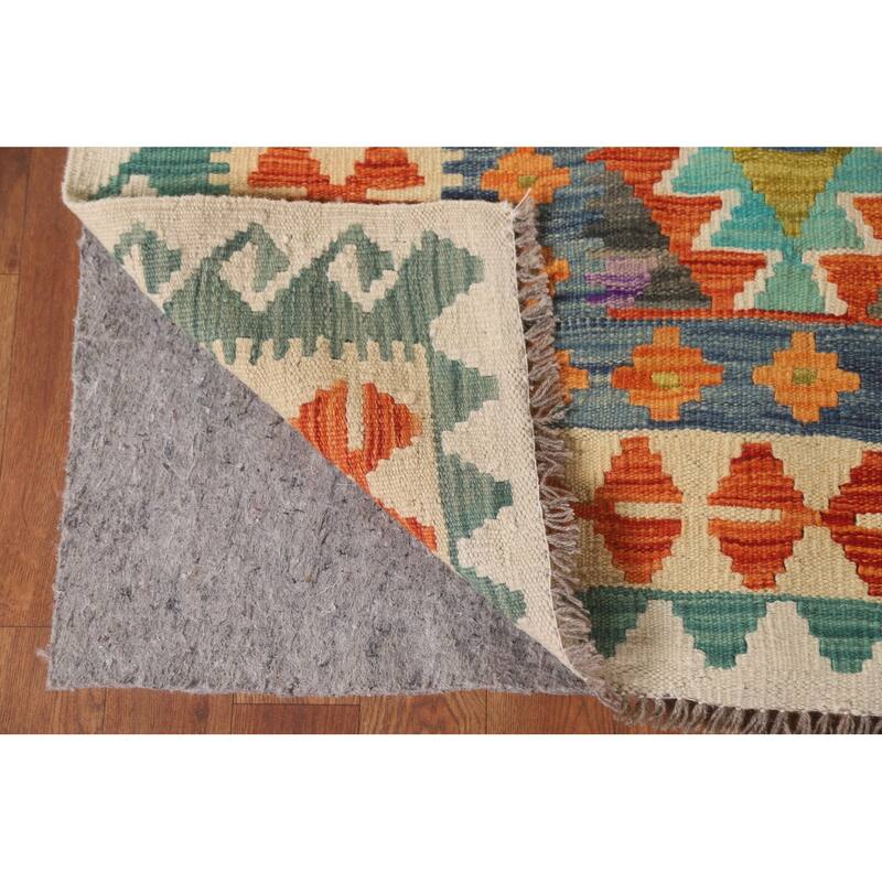 Hand Woven Oriental 100% Wool Carpet Southwestern Geometric Multi-Colored Kilim Area Rug - 6' 4'' X 5' 3''