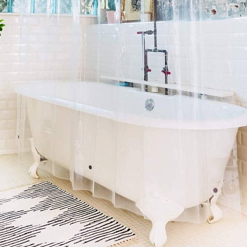 No Hook Waffle Shower Curtain, 71x74, White, Snap-in Liner, Mesh Top
