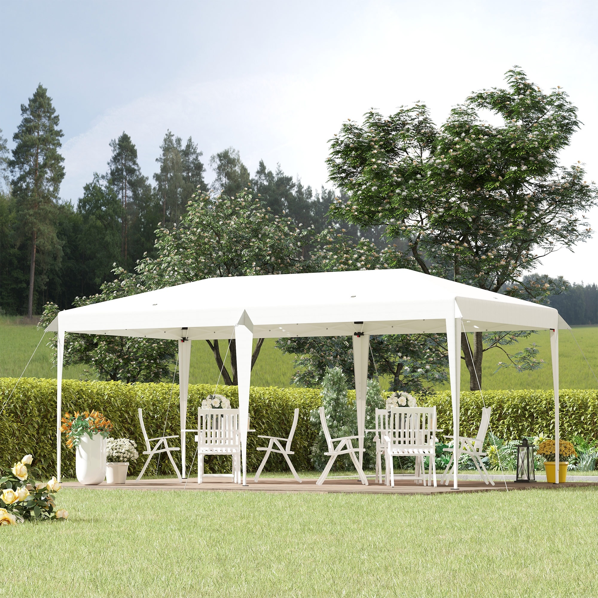 Outsunny 3 x 6 m Garden Pop Up Gazebo, Party Wedding Tent Marquee, Water  Resistant Awning Canopy with Sidewalls, Windows, Free Carry Bag, Coffee