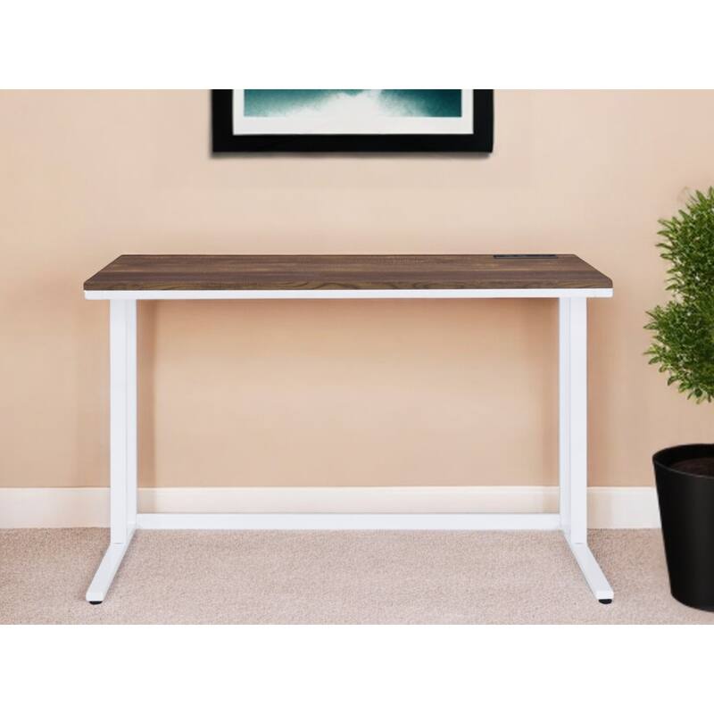 Wood Rectangular Writing Desk with USB Port, Metal Base