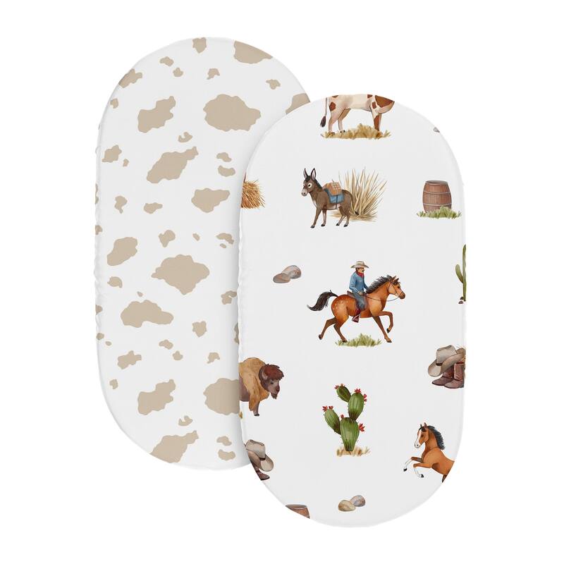Sweet Jojo Designs Western Cowboy Boy 2 Pack Baby Bassinet Fitted Sheets - Cow Print & Wild West, Southern Charm, Country, Horse