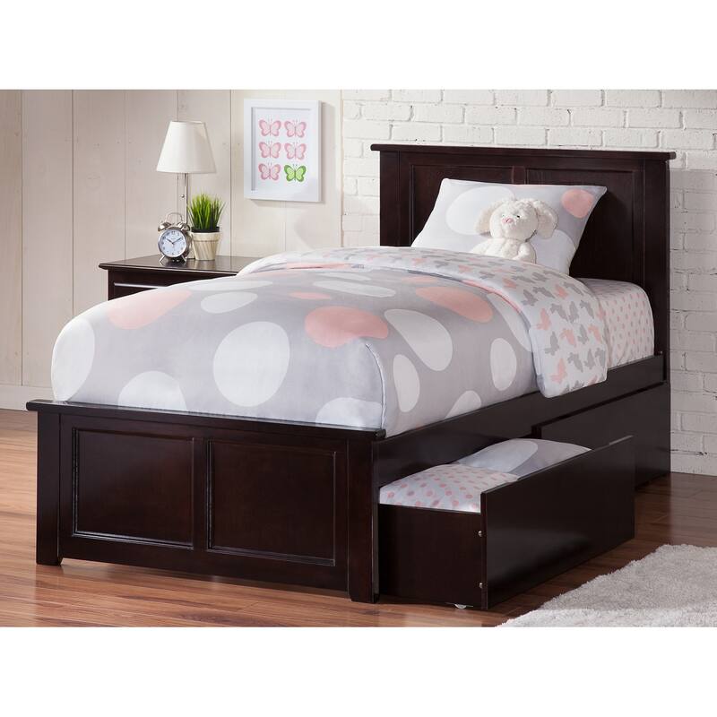Platform Bed with Footboard & 2 Drawers - Solid Wood Storage Bed Frame
