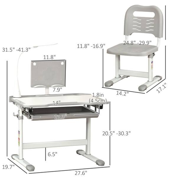 Tiltable Kids Desk and Chair Set with USB Light and Storage Drawer, Height Adjustable for Ages 6-12