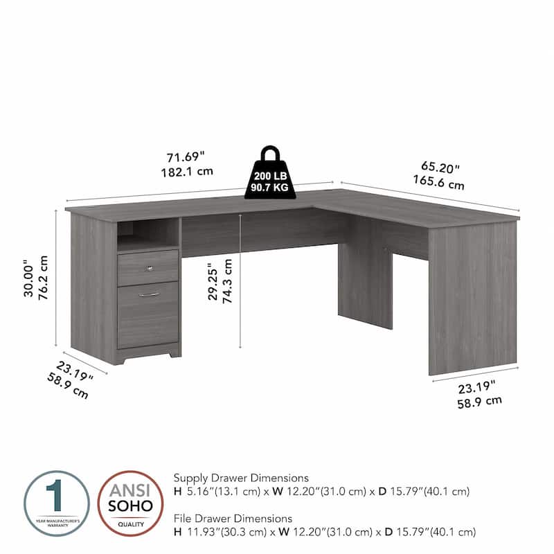 72W L-shaped Computer Desk with Drawers by Bush Furniture