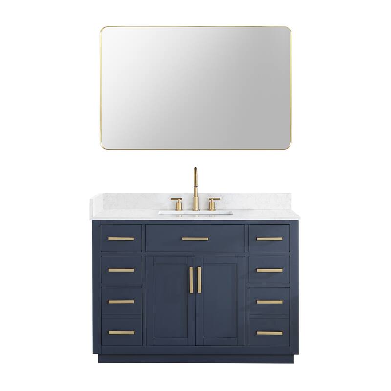 Altair Gavino Bath Vanity with Grain White Composite Stone Top and Mirror