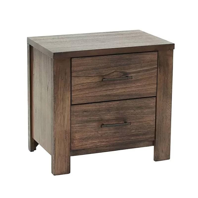 Tiva Wooden Nightstand with Two Drawers, Distressed Oak Brown