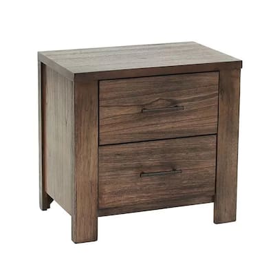 Tiva Wooden Nightstand with Two Drawers, Distressed Oak Brown