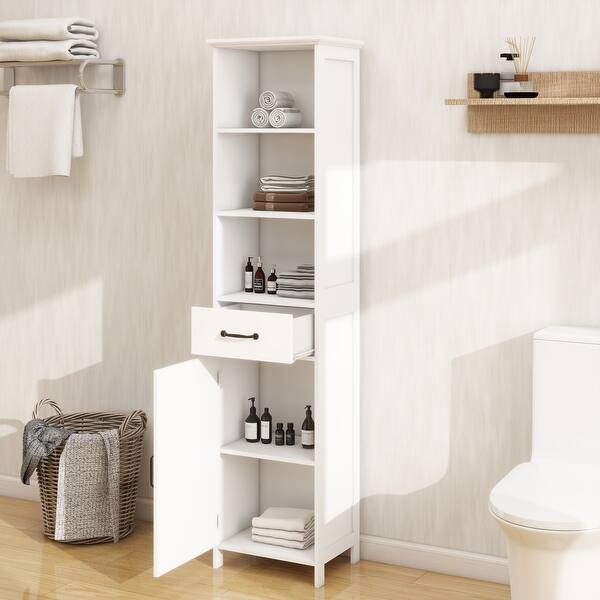 Bathroom Storage Cabinet Narrow Corner Organizer Floor Tall Cabinet ...