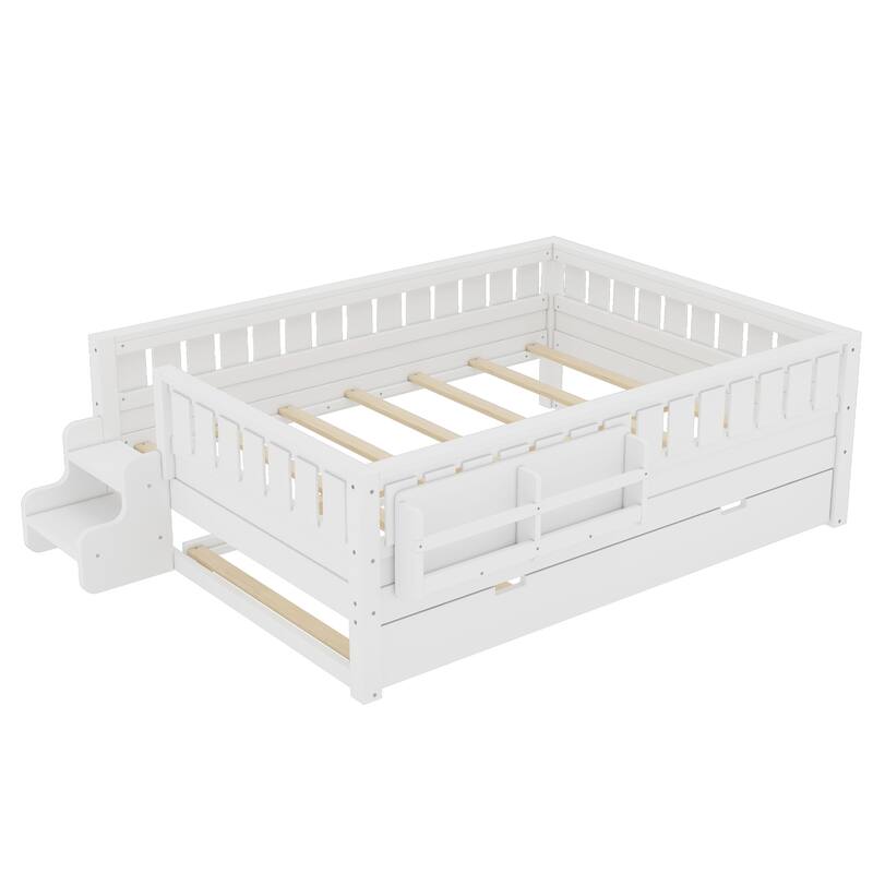 Full with Built-in Bookshelves and Small Staircase, High-Quality Safety Rails, and Trundle