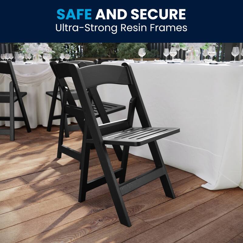 2 Pack 1000 lb. Capacity White Resin Folding Chair with Slatted Seat - 18"D x 17.5"W x 30.75"H
