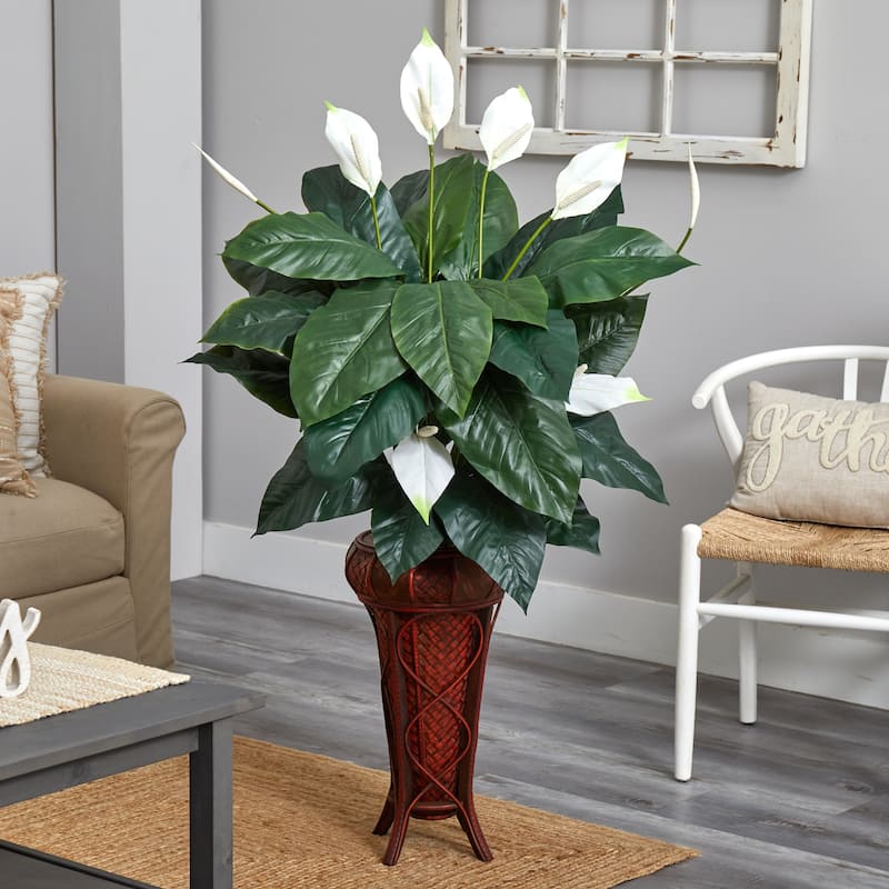 Silk Plant with Stand - Realistic Faux Indoor Tree - Home Decor Accent - 57 Inch Tall - 4.75ft.