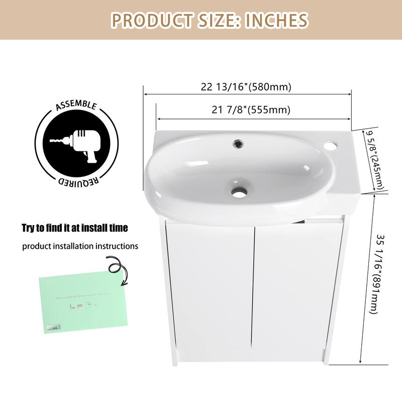ARTCHIRLY 16/23 Inch Bathroom Vanity with Sink, Floating/Freestanding Bathroom Vanity with Soft Close Door