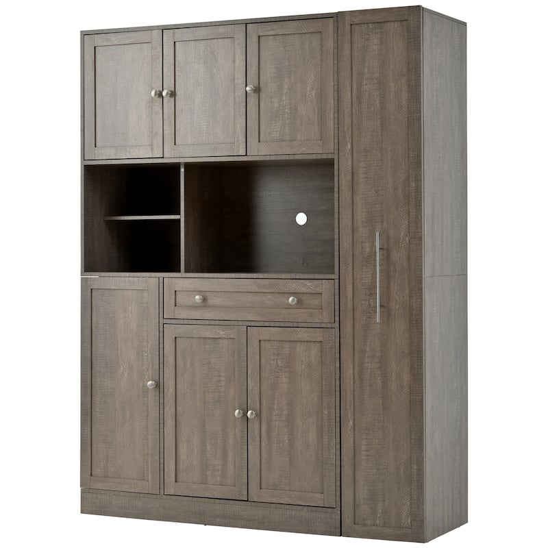 Traditional 70" Height Freestanding Buffet with Hutch Shelves and 1 Drawer