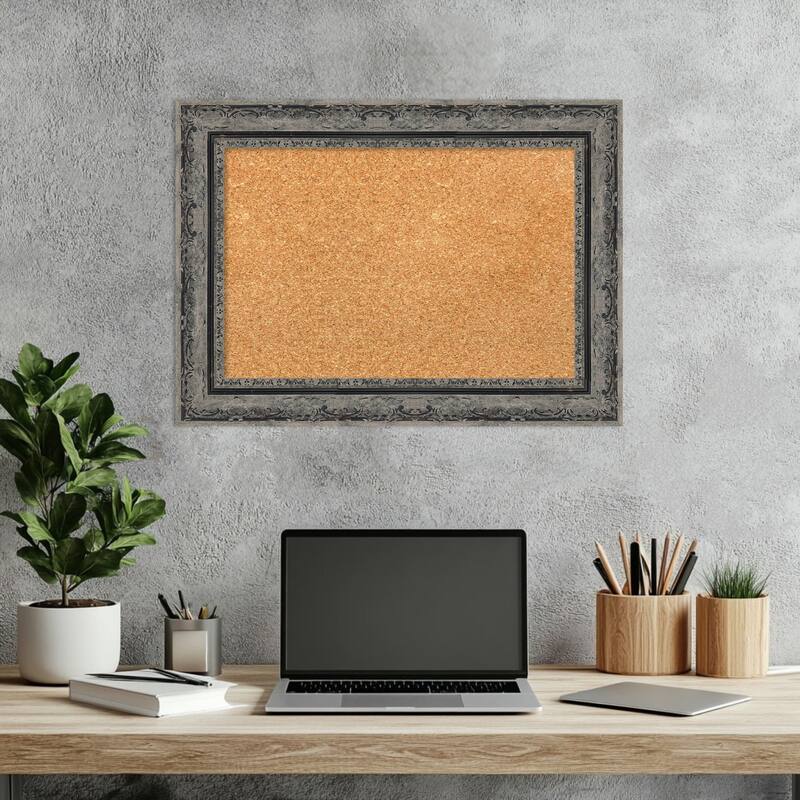 Filigree Matte Black Framed Cork Board - Bulletin Board, Organization Board, Pin Board