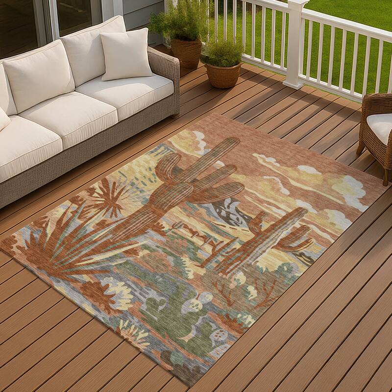 Machine Washable Indoor/ Outdoor Southwestern Mesa Chantille Rug