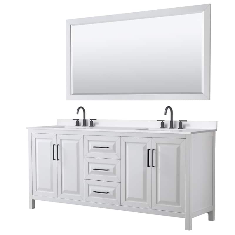 Wyndham Collection WCV252580D-QTZ-US3M70 Daria 80" Free Standing - White / White Quartz Top / Matte Black Hardware
