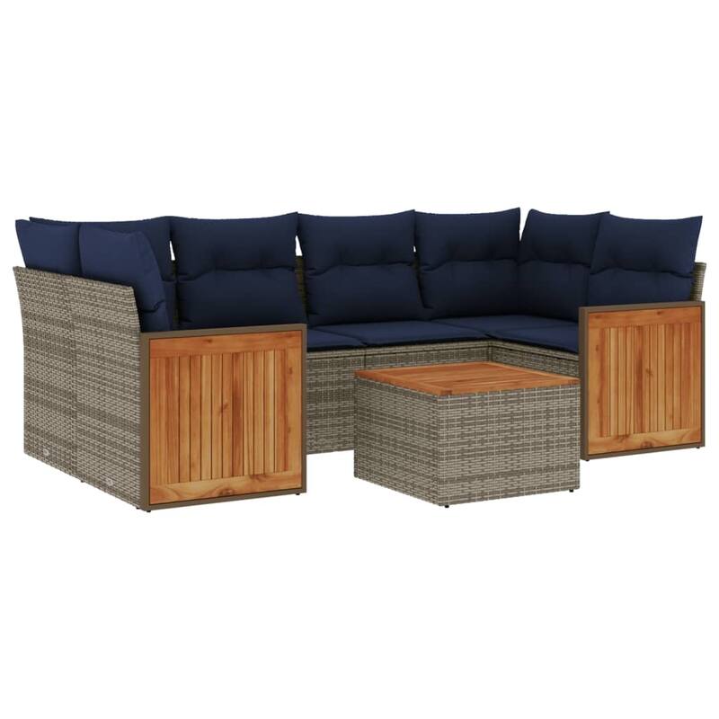vidaXL 7 Piece Patio Sofa Set with Cushions Gray Poly Rattan - 94.9x27.2x94.9
