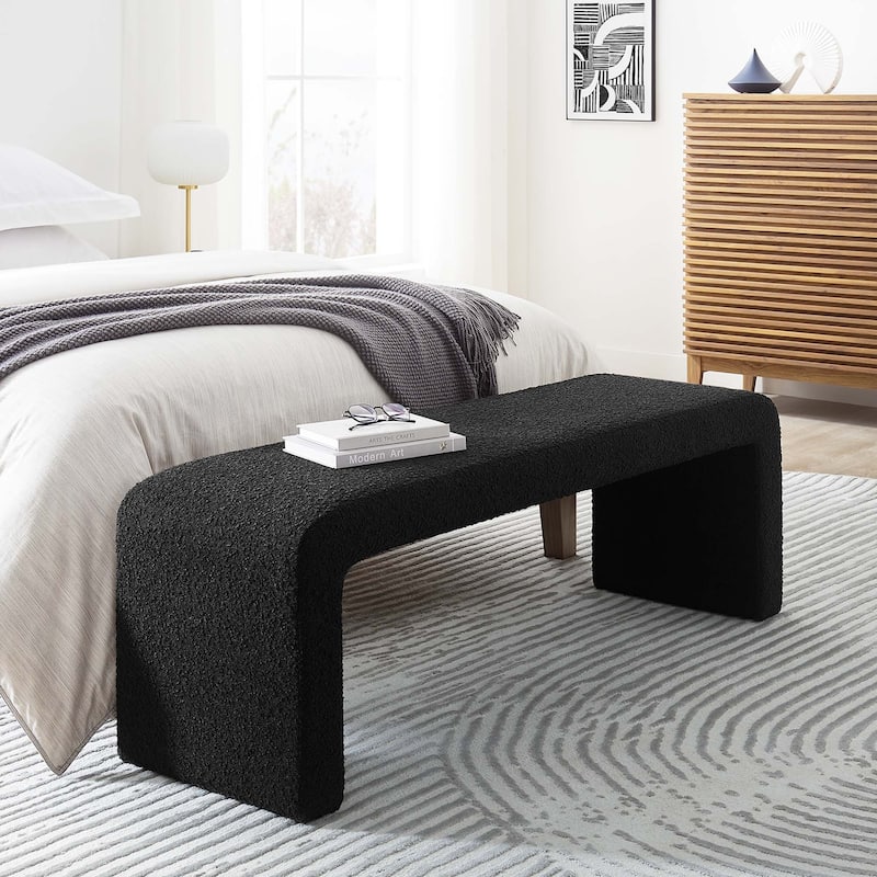 Simba Boucle Fabric Waterfall Long Bench - Black