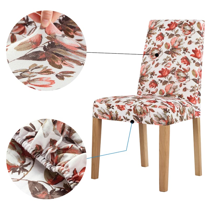 No. 918 Alvina 2-pack Floral Print Stretch Fit Elastic Dining Chair Cover Pair - 28" x 39"