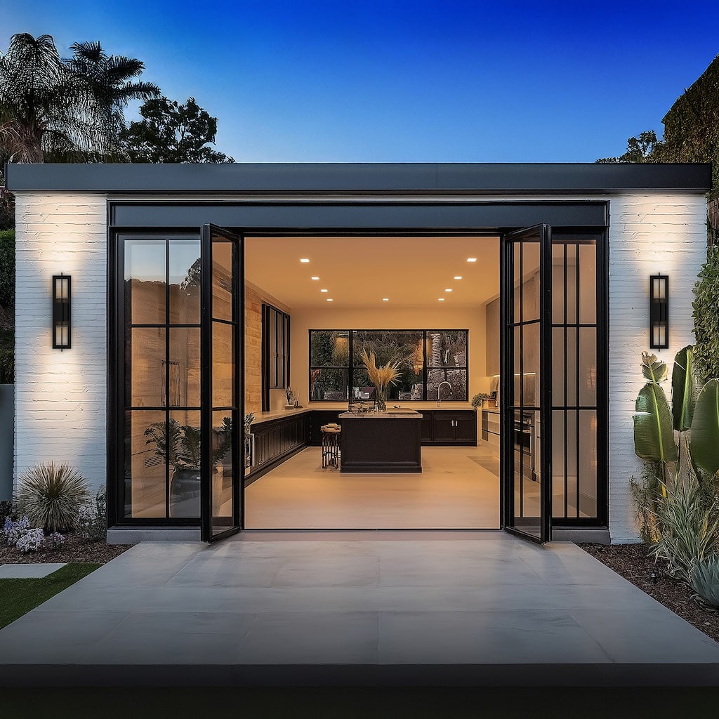 Gander 20in LED Outdoor Wall Light Selectable CCT 2700-3000-3500-4000K set to 2700K in Black