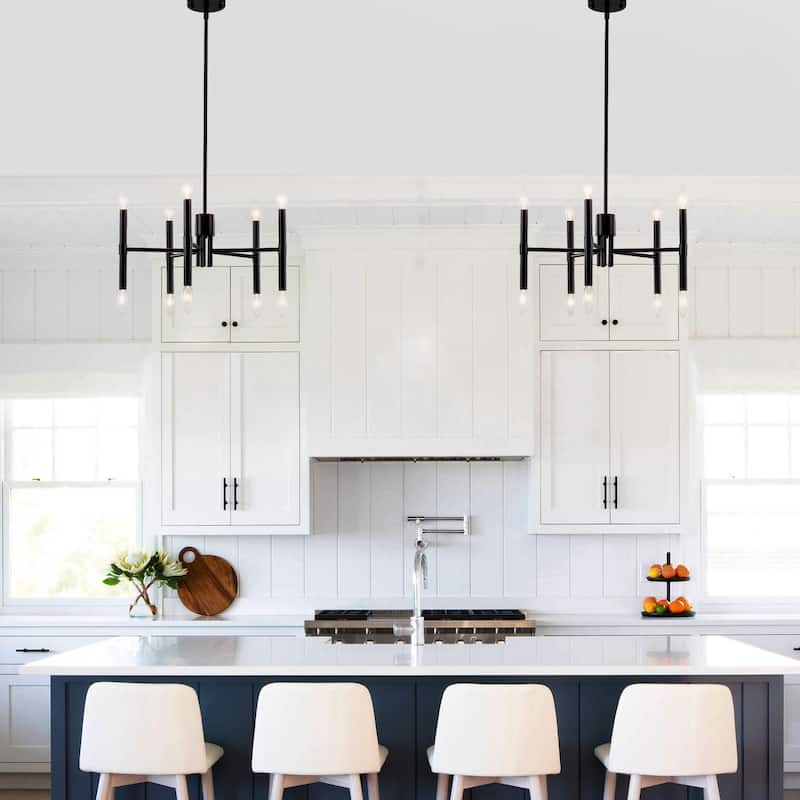 10 - Light Modern candle Chandelier with Adjustable Height, Sleek Linear Design for Dining Room, Living Room