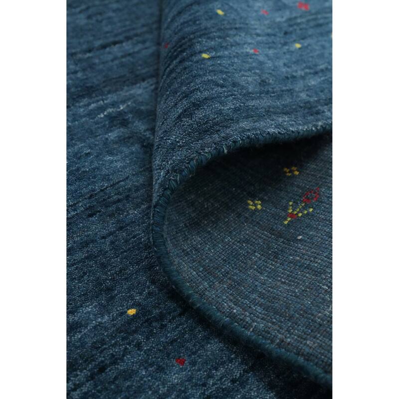 Hand Knotted Oriental Viscose Silk Carpet Tribal Animal Pictorial Navy Blue & Blues Gabbeh Area Rug - 9' 9'' X 5' 11''