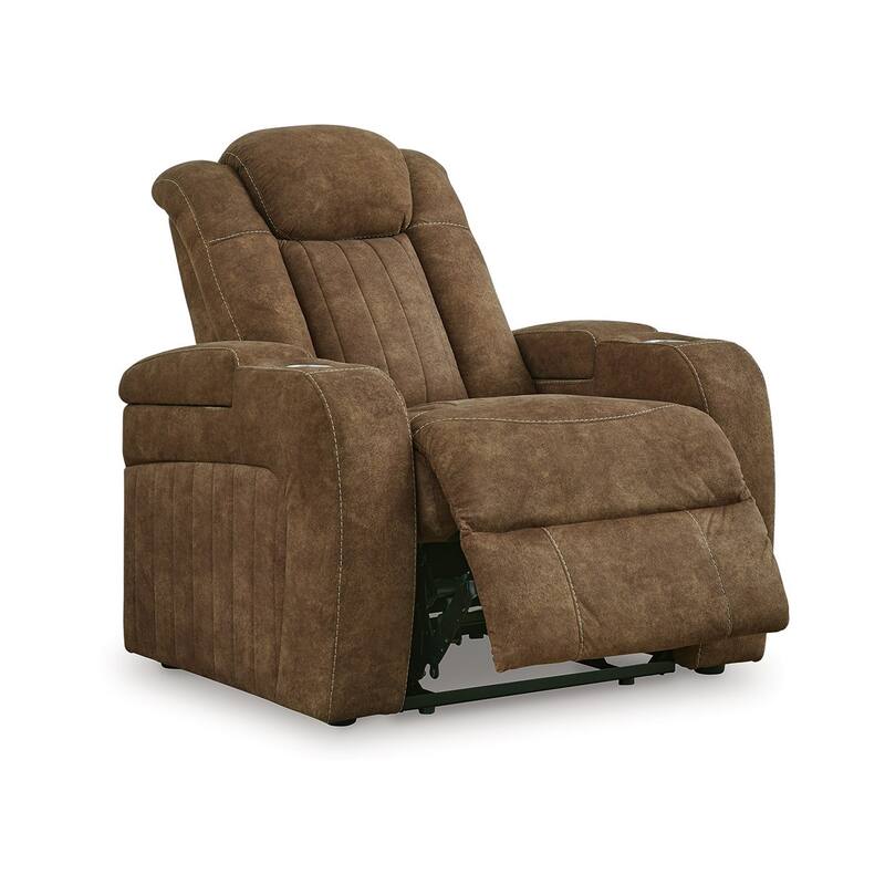 Alexy Power Recliner Chair, Cupholder, USB Port, Brown Faux Leather