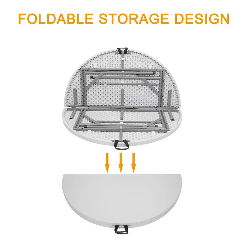 Outdoor Round Folding Table Folding Utility Table White