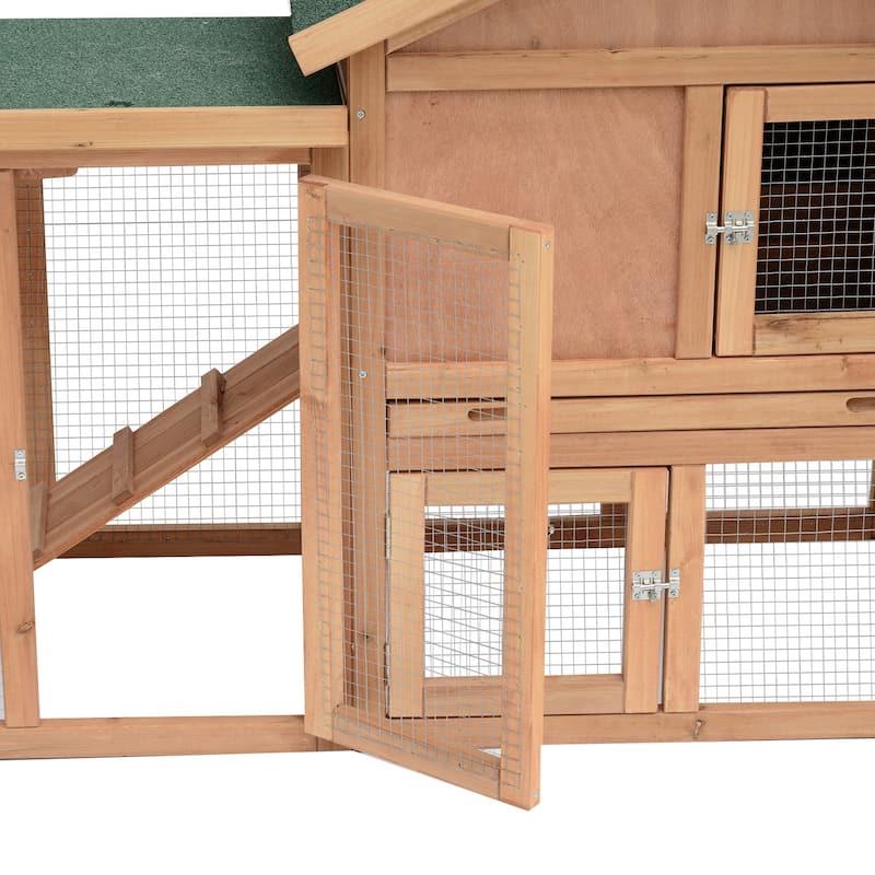 PawHut 80" Wooden Chicken Coop Backyard Hen Cage House Poultry w/ Nesting Box Run - Brown/Green - 37"h x 82"d x 35"w