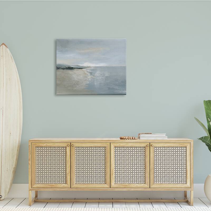 Stupell Murky Sky Beach Coast Abstract Landscape Cloudy Horizon Canvas Wall Art - Blue