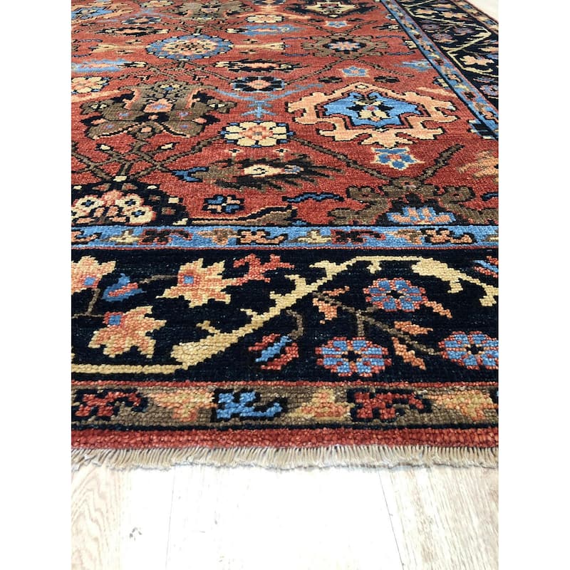 Rust and Navy Hand Knotted Wool Traditional Knot Rug by EORC | Elegant - 8'6 x 11'6