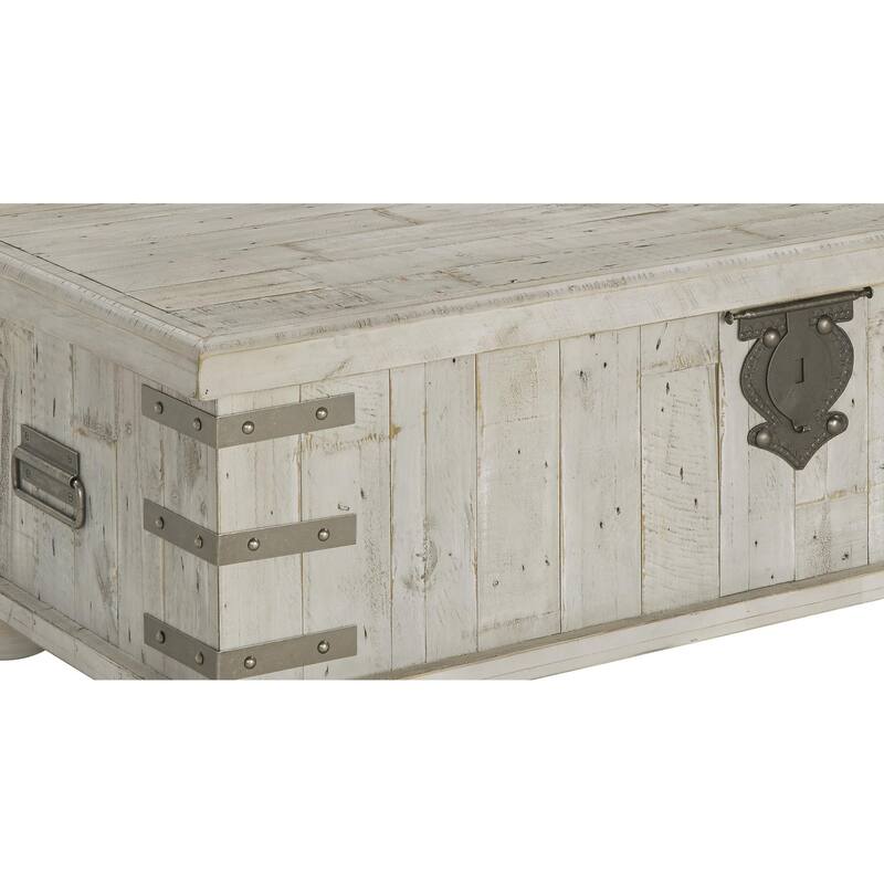Wooden Lift Top Cocktail Table with Metal Handles and Bun Feet, White