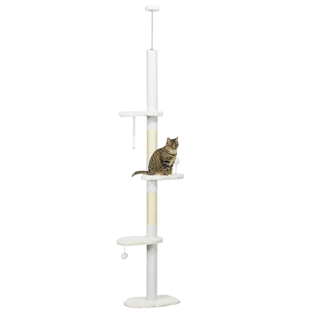 Floor to Ceiling Cat Tree with Scratching Posts, 88.5"-100.5" Adjustable Height, Cat Climbing Tower with Cloud Shape Platforms