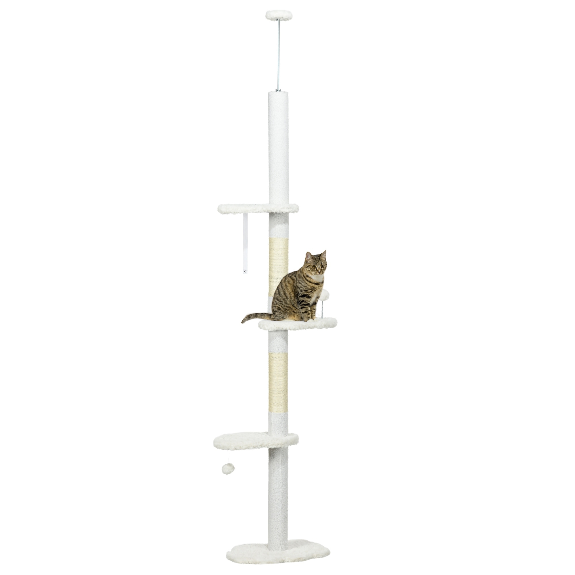 PawHut Floor to Ceiling Cat Tree with Scratching Posts, 88.5"-100.5" Adjustable Height, Cat Climbing Tower with Platforms